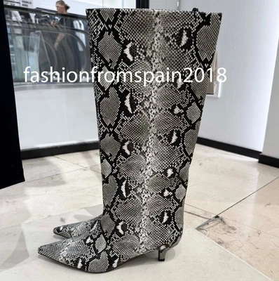 ZARA NUEVO MUJER GATITO TACÓN ANIMAL PRINT TACÓN BOTAS SERPIENTE 35-42 1035/610/201 Foto 1 de 2