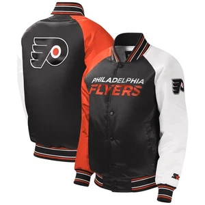 Youth Starter Black Philadelphia Flyers Raglan Full-Snap Varsity Jacket - Picture 1 of 3