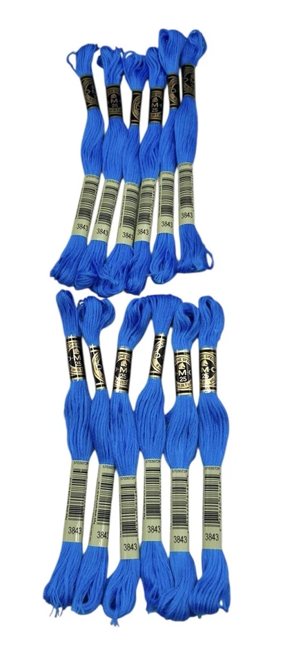 12 Skeins DMC Cotton Embroidery Floss Electric Blue 3843 France 8.7y Each NEW - Image 1 of 4