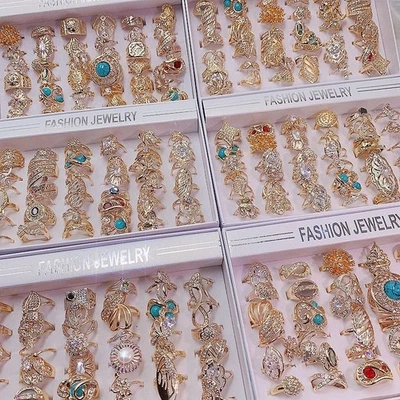 20pcs Lot Wholesale Inlaid turquoise Crystal Stone Mix Style Metal Jewelry Ring - Image 1 of 4