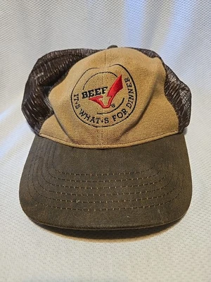 BEEF It’s What For Dinner Sombrero Marrón Gorra Gancho y Lazo Granjero Ganadero Novillo Foto 1 de 4
