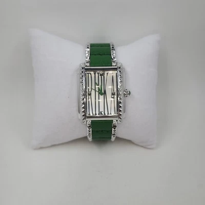 Reloj de moda Judith Ripka con inserción de cuero verde pequeño Foto 1 de 4