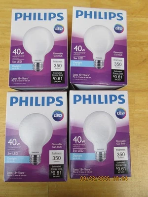 (4) Philips 40W Equivalent Daylight G25 Medium Frosted LED Decorative Bulb 5wt - Image 1 of 4