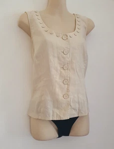 Minuet Beige Linen Blouse Top, Size UK 14-16 Button Down - Picture 1 of 10