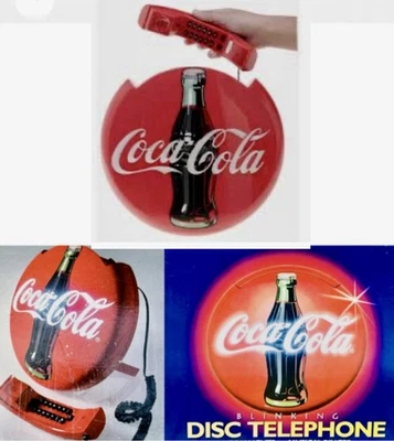 Vtg. 1995 Coca Cola Blinking Red Button Disc Cord Desk/Wall Mount Telephone~NEW - Image 1 of 4