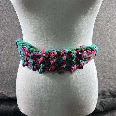 Vtg 1980's Multicolor Bungee Cord  Rope Braided Belt S/M Stretchy Gold Hook - Image 1 of 4