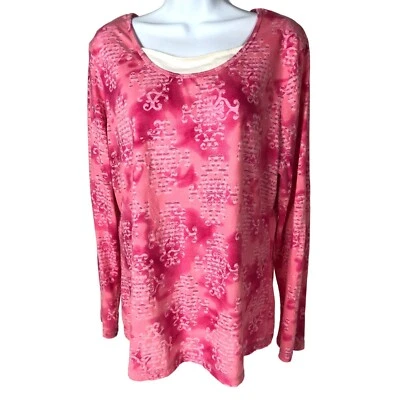 Top Danskin Now para mujer talla XXL rosa blanco floral manga larga escote redondo Foto 1 de 4