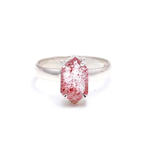 Red Strawberry Quartz Hexagon Shape Ring Solid Silver Boho Jewelry Birthday Gift - Picture 1 of 10