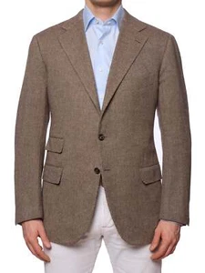 CESARE ATTOLINI Handmade Brown Herringbone Wool-Cotton Jacket EU 54 US 42 - Picture 1 of 7