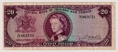 TRINIDAD AND TOBAGO $20 1964 P-28b QE II Circulated Note N863751 - Image 1 of 3