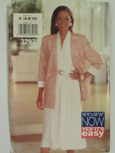 OOP BUTTERICK 3292 Misses Unlined Jacket & Flared Dress PATTERN 6-8-10 UC - Picture 1 of 3