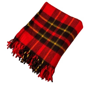 Faribo Vintage Red Black Tassel 100% Wool Stadium Throw Lap Blanket 51" x 55" - Picture 1 of 6