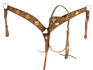 Showman Leather Headstall & Breast Collar Set w/ Floral Tooling & Rawhide Accent - Picture 1 of 1