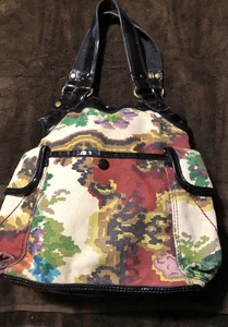 Lucky Brand Vtg. Inspired Hob Floral Canvas Black Patent Leather Shoulder Bag - Picture 1 of 4