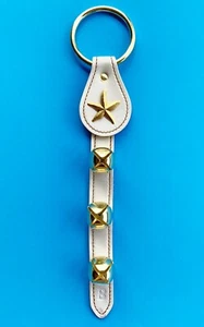 WHITE LEATHER STARFISH BELL STRAP WITH BRASS PLATED BELLS - Picture 1 of 1