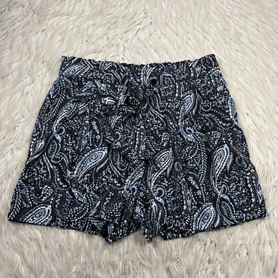 DR2女式L黑色蓝色佩斯利拉动流动短裤弹性腰围 — 第 1/4 张图片