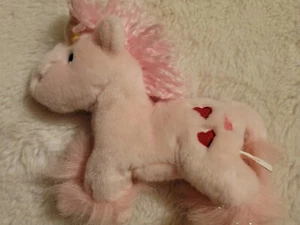 Russ Berrie Starlit Unicorn in Pink with Hearts Plush Stuffed Animal Small - Picture 1 of 8