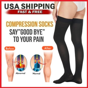 Compression Socks Thigh High Stockings Men Women 20-30 mmHg Varicose Veins Edema - Picture 1 of 13