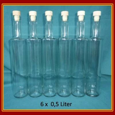 6 leere Glasflaschen mit Holz-Kork-Korken,500 ml,Klarglas,Aufgesetzter,Flaschen - Bild 1 von 4