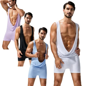 Moda Para Hombres Suave Una Pieza Body Profundo-V Mono Lucha Singlet Ropa Interior - Imagen 1 de 40