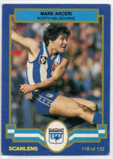 1986 AFL VFL SCANLENS FOOTBALL CARD- 118 Mark ARCERI (NORTH MELB) NM/EXCE
