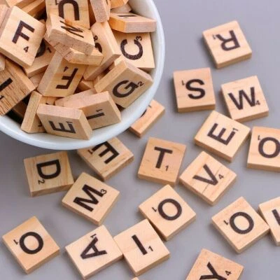 100 WOODEN SCRABBLE TILES BLACK LETTERS NUMBERS FOR CRAFTS WOOD ALPHABETS *UK SP - Image 1 of 4
