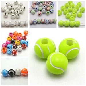 50 Baseball Sparkling Silver Ball Pattern Acrylic Round Beads 12mm Color Choice - Picture 1 of 11