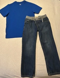 Boys 2pc Outfit (10-12) Wonder Nation Blue T-shirt & (8) Roebuck & Co Jeans - Picture 1 of 6