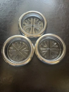 Juego de 3 posavasos vintage de plata esterlina y vidrio FB ROGERS - Imagen 1 de 8