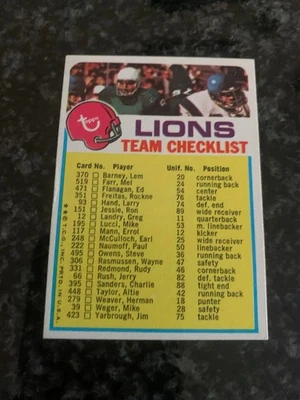 1973 Topps Football LIONS TEAM CHECKLIST (UNMARKED) - Image 1 of 2