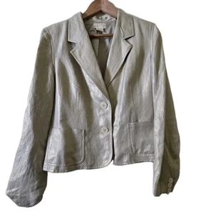 Chaqueta Blazer Michael Kors Mezcla Lino Para Mujer Talla 12 Beige Tono Dorado Botón - Imagen 1 de 5