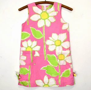 VTG LILLY PULITZER Classic Shift Dress Pink White Green Floral Daisy Girls 8 - Picture 1 of 6