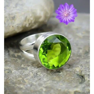 Green Peridot Gemstone 925 Sterling Silver Ring Handmade Jewelry Ring For Gift - Picture 1 of 3