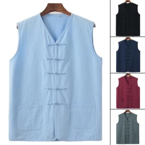 Cotton Traditional Chinese Tang Suit Vest Waistcoat Bruce Lee Wingchun Uniform - Bild 1 von 25