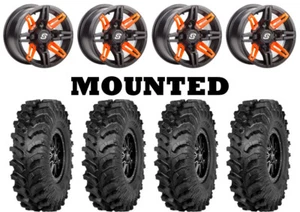 Kit 4 ITP MT911 Tires 27x10-14 on Sedona Rukus Orange Wheels POL - Picture 1 of 6