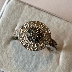 VINTAGE ART DECO STERLING SILVER DIAMOND & MARCASITE RING SIZE 6.5 - Picture 1 of 3