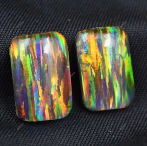 Par de piedras preciosas sueltas ópalo natural multicolor forma cojín 22,80 quilates CERTIFICADAS - Imagen 1 de 12