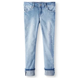 Seven7 Big Girls Blue Light Wash Denim Pearl Wide Cuff Ankle Skinny Jean Size 12 - Picture 1 of 3