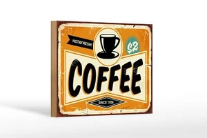 Holzschild Retro 18x12 cm Kaffee hot fresh Coffee Holz Deko Schild wooden sign - Picture 1 of 5