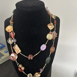 Lia Sophia 3 Strand Adjustable Necklace W/ brown, green, pink Stones - Picture 1 of 10