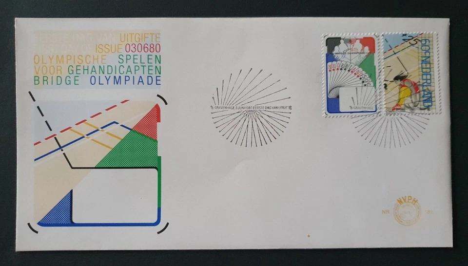 1980 NETHERLANDS NEDERLAND SPORTS BRIDGE OLYMPIC GAMES DISABLED NR 185 FDC - Image 1 of 1