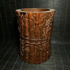 4" China Old Antique Bamboo Wood Brush Pot Pen Container Jar Statue