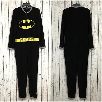 Batman Black Fleece SMALL Pajama Suit One Piece Front Zip Halloween Costume - Image 1 of 4