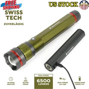 6500 Lumen Rechargeable LED Flashlight Dual Power USB AA Waterproof Power Bank - Picture 1 of 11