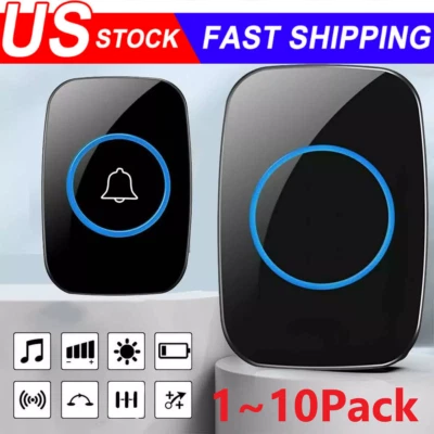 Waterproof Wireless Doorbell Adjustable Volume 1000FT Plugin Receiver 38 Chime - Image 1 of 4