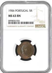P210, Portugal, Carlos I, 5 Reis 1906, Lisbon Mint, NGC MS63BN - Picture 1 of 2