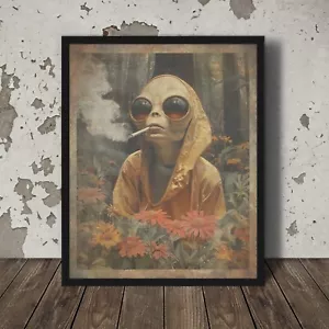 ALIEN CANNABIS FLOWER Wall Art, Vintage Sci-fi 420 Pot Decor, Botanical Weed Art - Picture 1 of 20