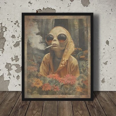 ALIEN CANNABIS FLOWER Wall Art, Vintage Sci-fi 420 Pot Decor, Botanical Weed Art - Image 1 of 4