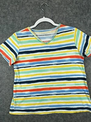 Kim Rogers Petite Shirt Womens PS Small Blue Stripe Top Blouse Short Sleeve - Image 1 of 4