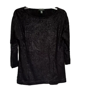 Top Lauren Ralph Lauren para mujer M tejido cachemir manga larga algodón cuello redondo negro - Imagen 1 de 10